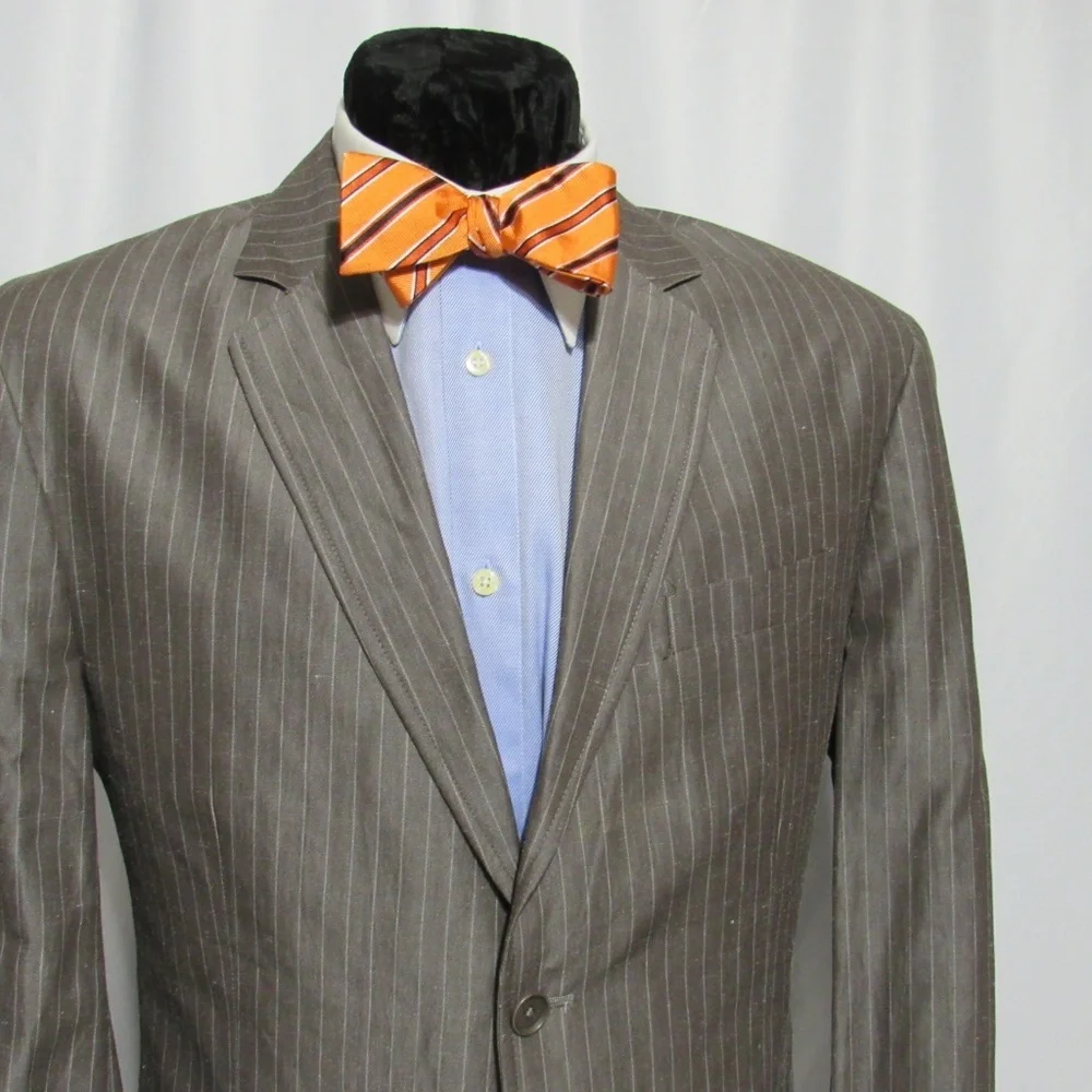 Calvin Klein Brown‎ Stripe Ramie Cotton Blazer